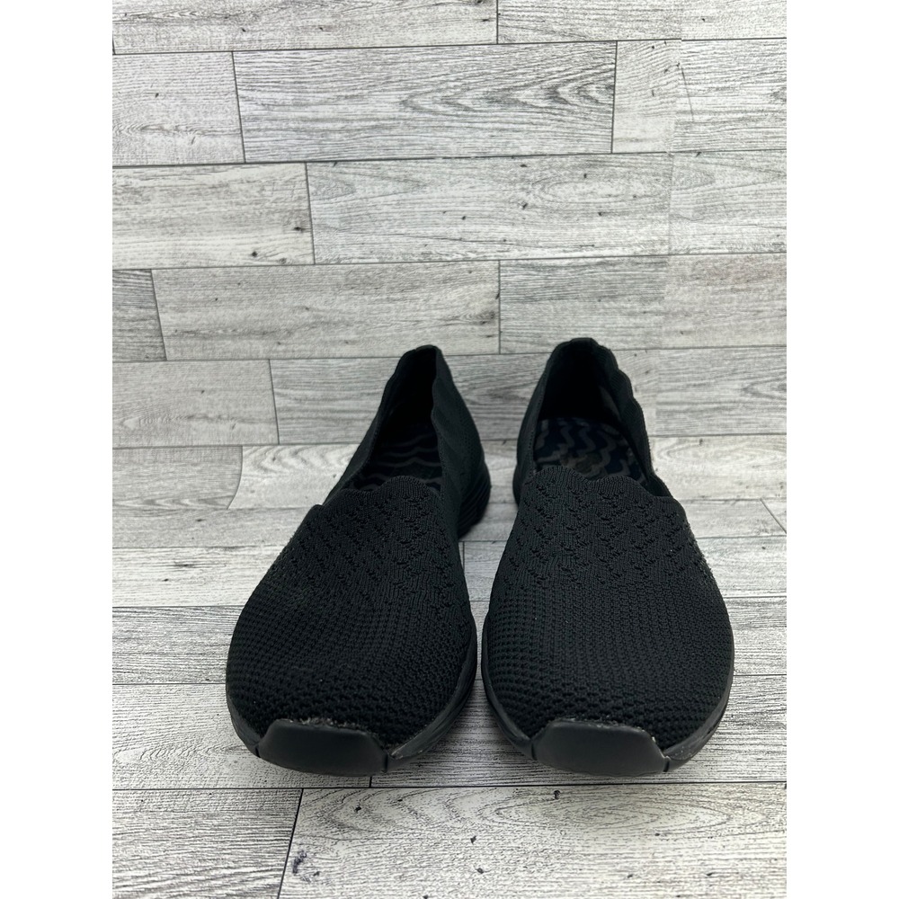 Skechers Sport 49481 Black Knit Scalloped Slip On Walking Shoes Womens 9.5 - Picture 3 of 11